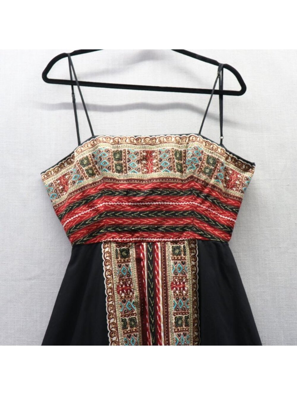 BCBG Max Azria Southwest Geo Print Tie Back Dress Black Red Medium - Picture 3 of 15